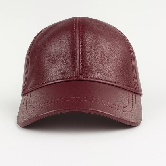 2 Pack Genuine Leather Ball Cap - Adjustable Baseball Hat Black & Bordo Color - Picture 3 of 13